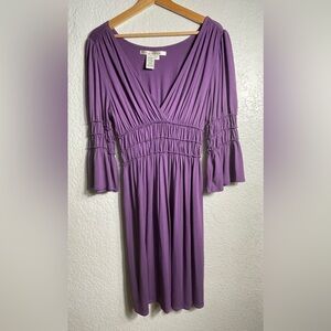 Max Studio Purple Women's Dress Ruched Waist & Sleeves Size L